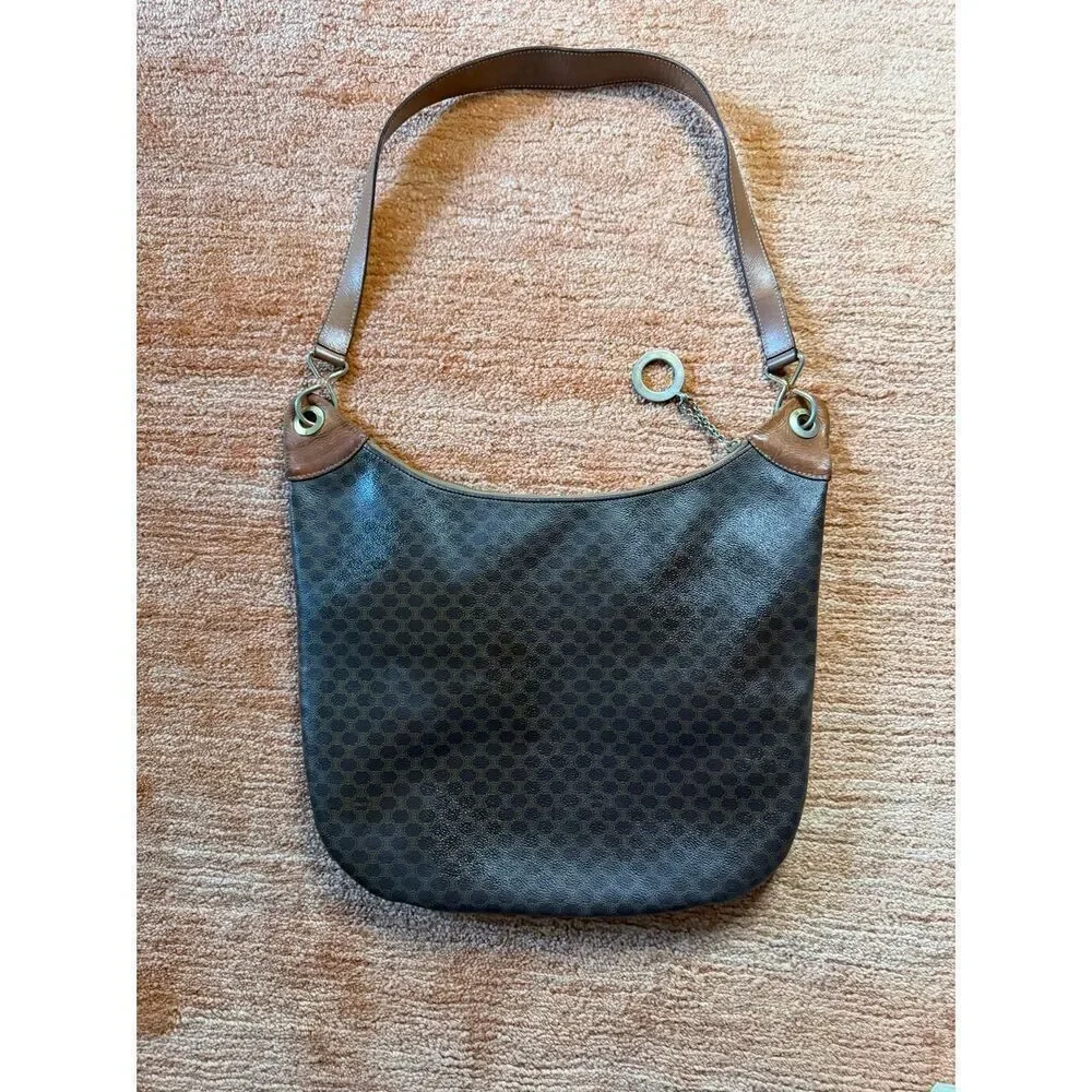 Vintage Celine Paris Brown Macadam Hobo Shoulder Bag Made in Italy